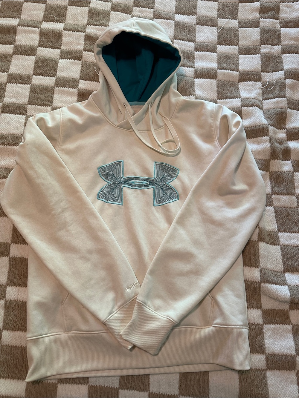 Under Armour Men’s Cream Crewneck Hoodie with Teal Logo